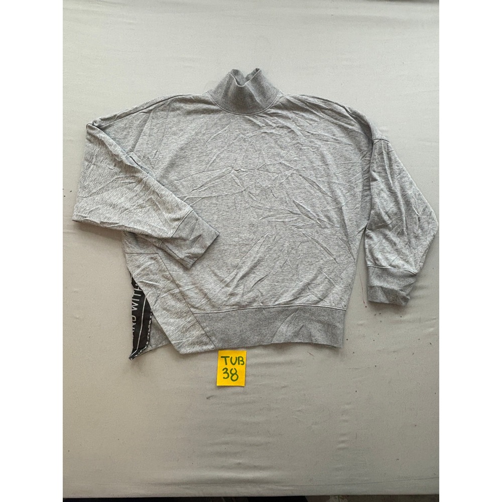 Adidas Originals Mock Neck Sweatshirt Grey Boxy Side Slit Trefoil Logo Womens